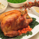 free-range roast turkey on a table