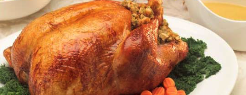 free-range roast turkey on a table