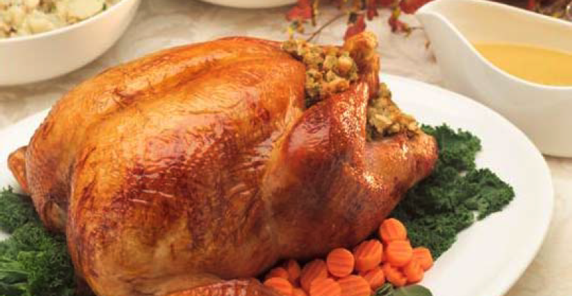 free-range roast turkey on a table