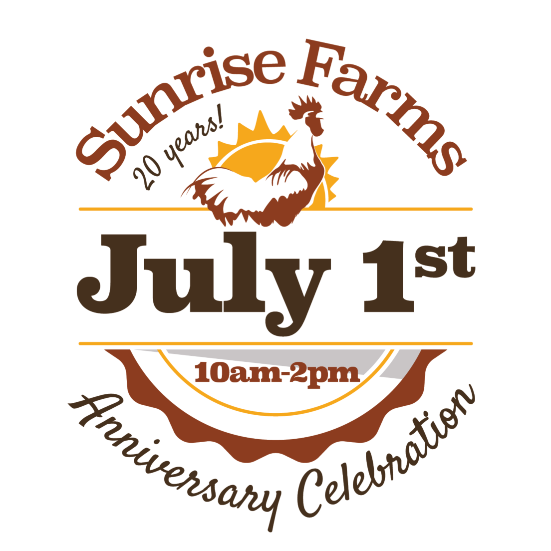 badge celebrating Sunrise Farms' 20th anniversary